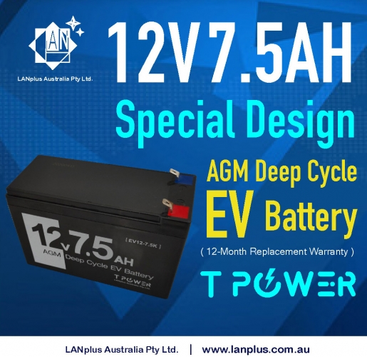 12V 7.5AH AGM Deep Cycle EV Battery 4 Electric Bike Scooter