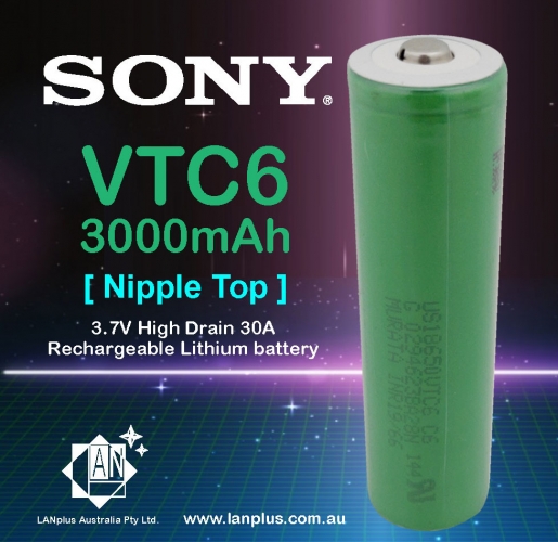 Sony 18650 VTC6 Lithium Battery 3000mAh 3.7V High Drain 30A Nipple Top Battery