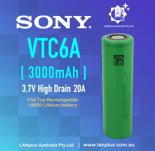 Sony US18650 VTC6a > VTC6 3000mAh 20Amp HIGH CURRENT Flat Top Rechargeable Battery