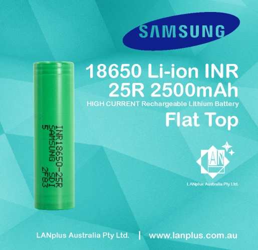 1x Samsung 18650 2500mAh 25R Lithium Rechargeable Battery INR18650-25R Flat Top